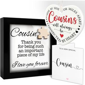 2 x Cousin Gifts for Women, Cousin Birthday Gifts for Women | Gift for My Cousin, Cousins Gifts Card for Thanksgivings, Long Distance Ornament for Cousins Female FF698, 4.7"x4.7"