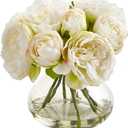 Nearly Natural Peony Artificial Arrangement in Vase (White)