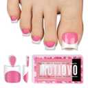 Short Toe Nail Tips White French Tip ROSE PINK Press on with Moon Curve,Soft Gel False Nail Kit,Thick Sharp Square Toenail Extension,Need Builder Gel Top Coat,No Glue Included x15 Sizes 240 pcs