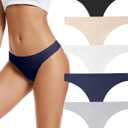 Voenxe Seamless Women Underwear Thongs,No Show Ladies Thong,No Line Workout Breathable Comfortable Panties,Soft Undies,5-Pack, | XX-Large