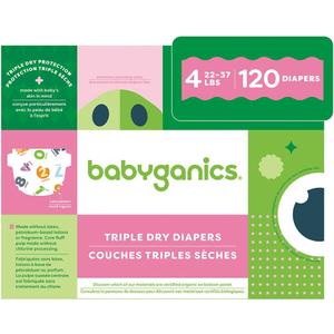 Babyganics Size 4, 120 count, Absorbent, Breathable, Triple Dry Protection Diapers