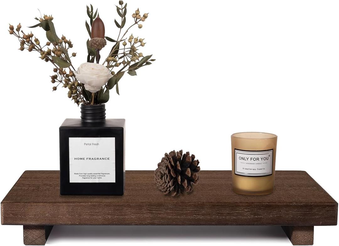 zoocatia Small Wood Tray Pedestal Stand Farmhouse Bathroom Decor Decorative Wooden Riser Kitchen Soap Dish Holder for Vanity, Counter, Sink, Large 11.8" x 7" - Walnut