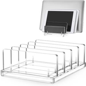 Chunful Adjustable Vertical Laptop Stand for Desk, Acrylic 4 Slot Laptop Holder Desktop, Invisible Desktop Notebook Dock for Notebook Computer, All Gaming Laptops up to 17'' (Clear)