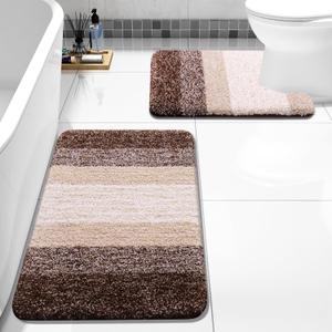 Arotive Bathroom Rugs Sets 2 Piece, Soft Absorbent Microfiber Bath Mats and U-Shaped Contour Toilet Rug, Non-Slip Machine Washable Dry Bath Mats for Bathroom, 24x16 and 24x20, Brown