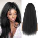 Long Yaki Straight Ponytail Extension for Black Women 20 Inch Natural Black Wrap Around Magic Paste Synthetic Clip in Ponytail Thick Kinky Straight Hair Pony Tail for Daily Use (1B)