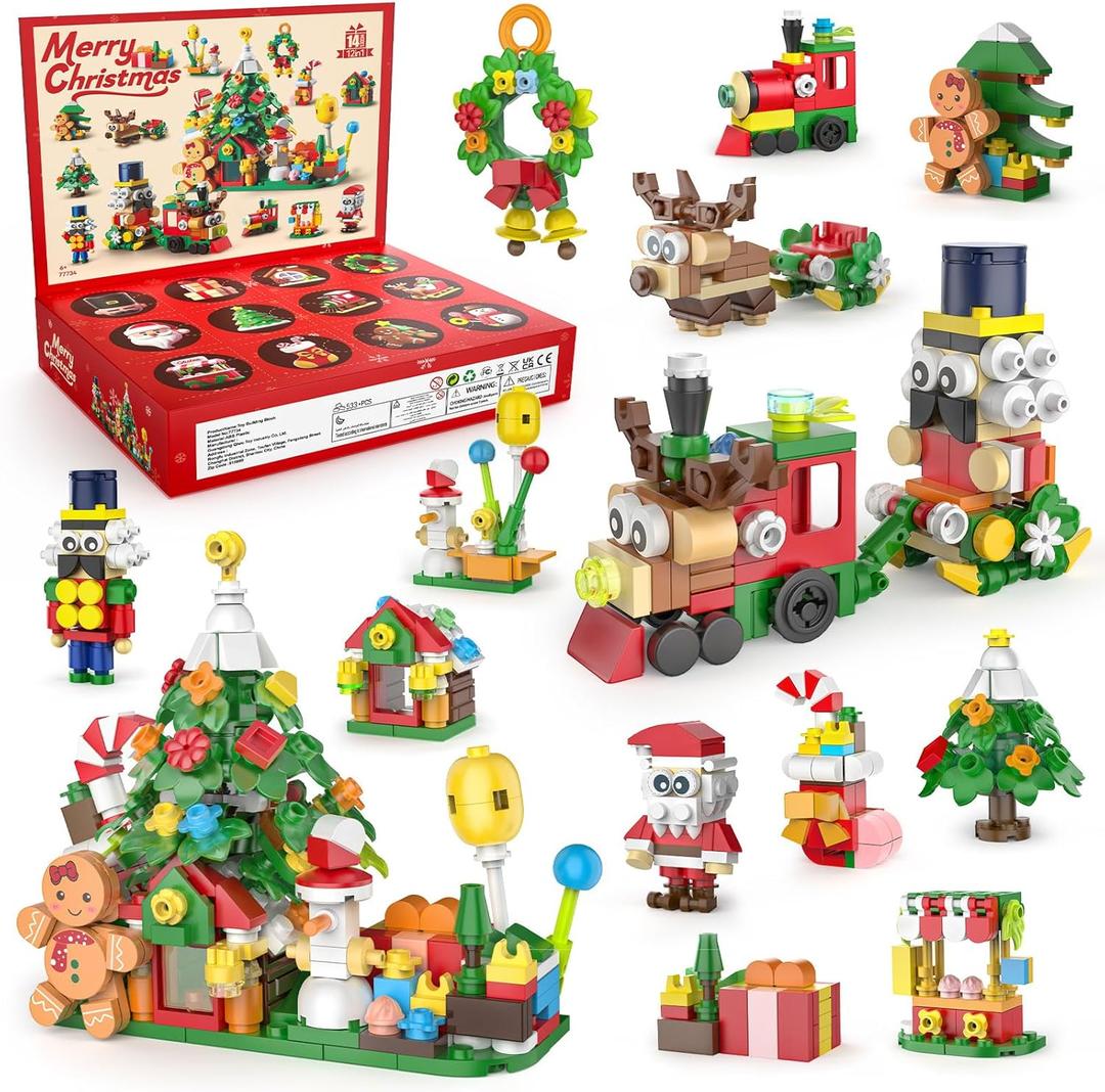 Advent Calendar 2025 Kids, 12 IN 1 Christmas Building Set, 12 Days Christmas Holiday Countdown Calendars Xmas Toy Gift for Boys Girls 6 8 10 12 Years, with Party Favors, Santa, Tree, Stocking Stuffers