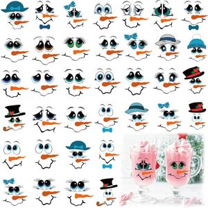 2 x 36pcs Snowman Face Stickers for Crafts Cute Christmas Ornaments Vinyl Snow Man Face Decals Xmas Winter Holiday Stickers for Window Glass Cups Balls Jars Wall Party Supplies Home Decoration(face36)