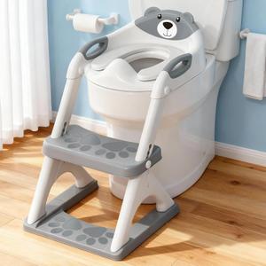 Potty Training Seat with Step Stool Ladder, Toddler Toilet Seat for Boys Girls, Adjustable 6 Heights Fits Round & Elongated Toilets, Anti-Slip Pads & Leak-Proof Guard
