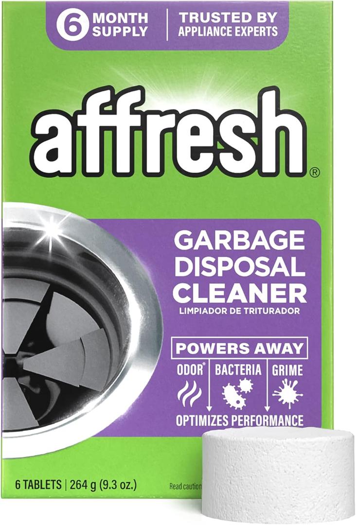 4 x Affresh Garbage Disposal Cleaner, Helps Power Away Odor Causing Bacteria, Debris & Grime in Grind Chamber, Impeller & Drain Pipe, 6 Tablets, 6 Month Supply