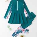 IDOPIP Muslim Swimsuit for Girls Kids Islamic Swimwear Full Cover Long Sleeve Burkini Top Pants Two Piece Modest Bathing Suit Sets Toddler Swim Dress Beachwear Rash Guard UPF 50+ Green 12-14 Years