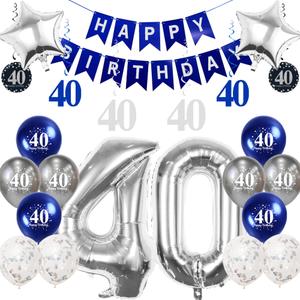 3 x Pargleev Silver 40th Birthday Decorations for Men Women, Number 40 Balloons