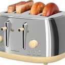Anfilank Toaster 4 Slice,Retro Stainless Steel Toaster with Extra Wide Slots, Dual Independent Control Panel, Cancel, Bagel, Defrost Function, Removable Crumb Tray (Silver)