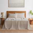 DAPU Pure Linen Sheets Set, 100% French Linen from Normandy, Breathable and Durable for Hot Sleepers, 4 Pcs Set - 1 Flat Sheet, 1 Fitted Sheet, 2 Pillowcases (Natural Linen, Queen)