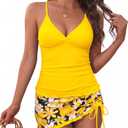 Daci Women Tankini Swimsuits with Skirt - Two Piece Tummy Control Skirted 2PC Bathing Suits Swimwear (Yellow, M)