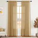 Gold Yellow Linen Curtains 84 Inch Length 2 Panels Set for Living Room Rod Pocket Back Tab Light Filtering Window Drapes for Bedroom Dining Room Protect Privacy Country Farmhouse Decor 52x84