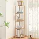MaxSmeo Corner Bookshelf, 5-Tier Corner Shelf Stand, Modern Corner Plant Shelves with Storage, for Bedroom, Bathroom, Kitchen, Living Room (Rustic Walnut)