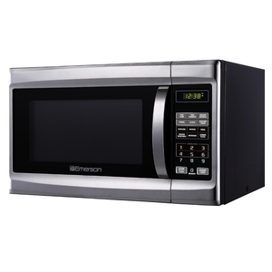 Emerson MW1338SB Countertop Microwave Oven, 6 Pre-Programmed Settings, Removable Glass Turntable, Child Safety Lock, 1.3 Cu ft, 1000W, Stainless Steel