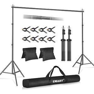 EMART Backdrop Stand 10x8.5FT Adjustable Back Drop Stand for Party Events
Background Stand Backdrop with 8 Clamps, 2 Sandbags for Photography, Wedding, Baby Shower, Birthday Decoration, Photo Studio