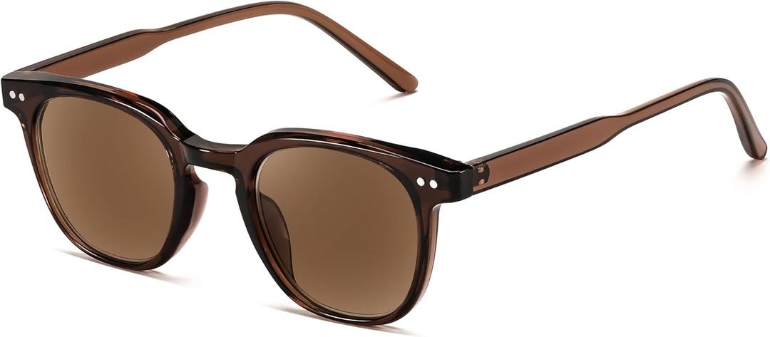 FEISEDY Round Reading Sunglasses for Men and Women Stylish Blue Light Blocking Readers B0113 (Clear Tea Frame Tea Lenses)
