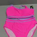 BMJL Women's High Waisted Bikini Ribbed Two Piece Swimsuit High Cut Color Block Adjustable Straps Bathing Suit (Large, Hot Pink)