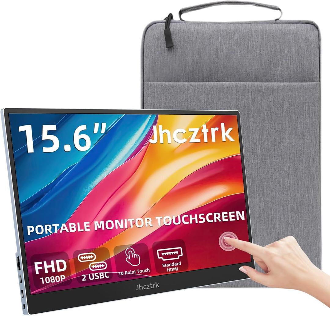 Touchscreen Portable Monitor 15.6 inch 1080P Ultra Slim and Lightweight Bezel Less FHD IPS HDR Gaming Monitor with Built-in Speakers and VESA for Laptop Mac PC PS4/5 Switch