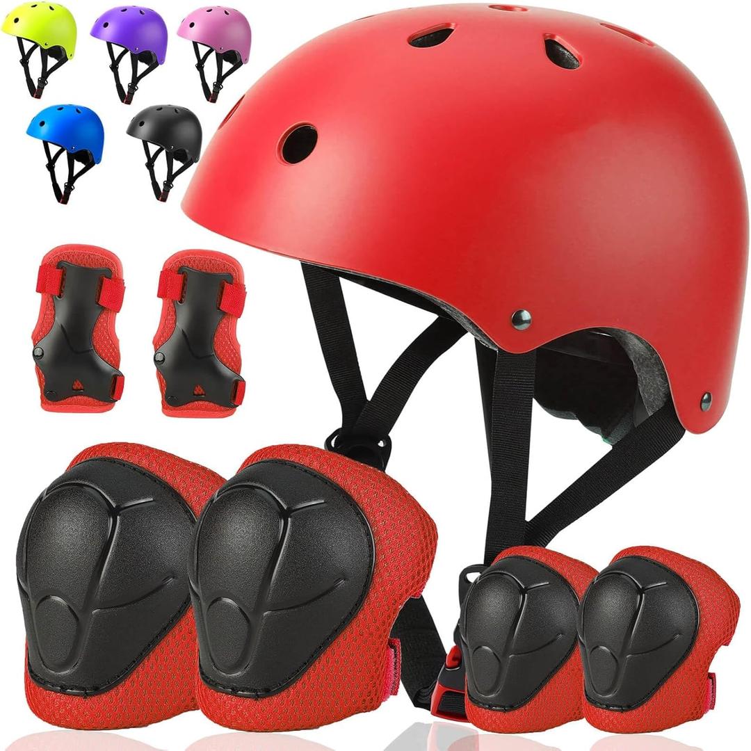 Toddler Kids Bike Helmet Set - Adjustable Cycling Helmet with Knee, Elbow Pads & Wrist Guards Sport Protective Gear Little Kid