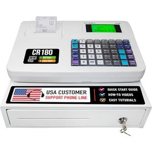 Nadex CR180 Cash Register, 6800 Price Lookups 60 Dept, Steel Cash and Coin Drawer (White)