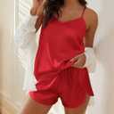 Ekouaer Satin Pajama Sets for Women 2 Piece Silky Cami Pj Set Soft Nightwear Lingerie Sleepwear Set (Small, Red)