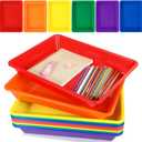 12 Pack Letter Size Flat Storage Paper Tray Organizer Bin Tray Plastic Stackable File Organizer for Classroom Library School Office Teacher Desktop Book Organization (Rainbow)