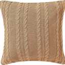 VCNY Home Cable Knit Decorative Throw Pillow, 18” x 18” – Soft Cotton Accent Pillow for Bed, Sofa, or Couch, Taupe