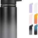 Fijinhom 18 oz Insulated Water Bottle with Handle, 304 Stainless Steel Water Bottles with Wide Mouth, Double Wall Vacuum Sports Water Bottle, BPA Free, Keep Cold and Hot, Black/Gray