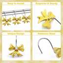 Gold Bow Shower Curtain Hooks Rings Bow Knot Decorative Shower Curtain Hooks Cute Resin Hanger for Bathroom Metal Sparkle Art Decor 12 PCS