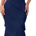 HOCILLE Women's Sexy V Neck Backless Bodycon Spaghetti Strap Elegant Ruffle Maxi Cocktail Party Dresses (Medium)