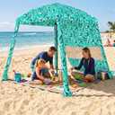 HOMEDEMO 6'6' Beach Cabana, Beach Canopy Tent Easy Set up and Take Down with Sand Pockets, Big Sandy Anchor, Elongated Side Wall for Sand, Green Leaves, 6x6 feet