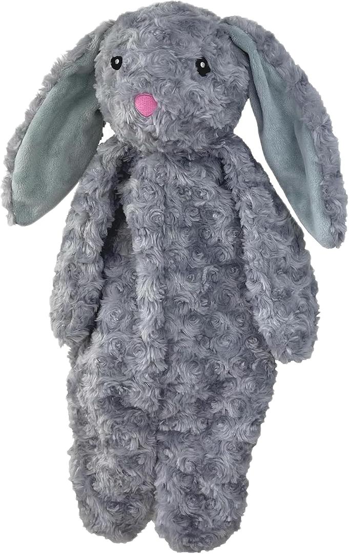 Pet Lou Stuffingless Floppy Plush Dog Toy Rabbit with Squeaker and Crinkle Paper, Dog Chew Toys, 19 Inch Durable Plush Dog Toys for Medium and Large Dogs, Gray