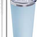 GGQ 20oz Travel Coffee Tumbler Food-Grade 304 Stainless Steel Vacuum Insulated Double Wall Leak-Proof Lid Reusable Straw Hot and Cold Drinks Cup Holder Friendly (Light Blue)