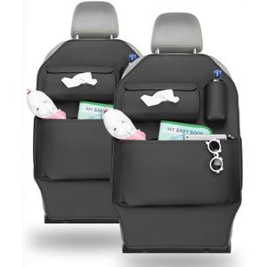 UPGRADED 2025 Car Seat Back Protector Kick Mats Covers for Tesla+Extra Large Backseat Organizer Storage Pocket,Protection Child Stepping On Seat Backrest.2 PCS
