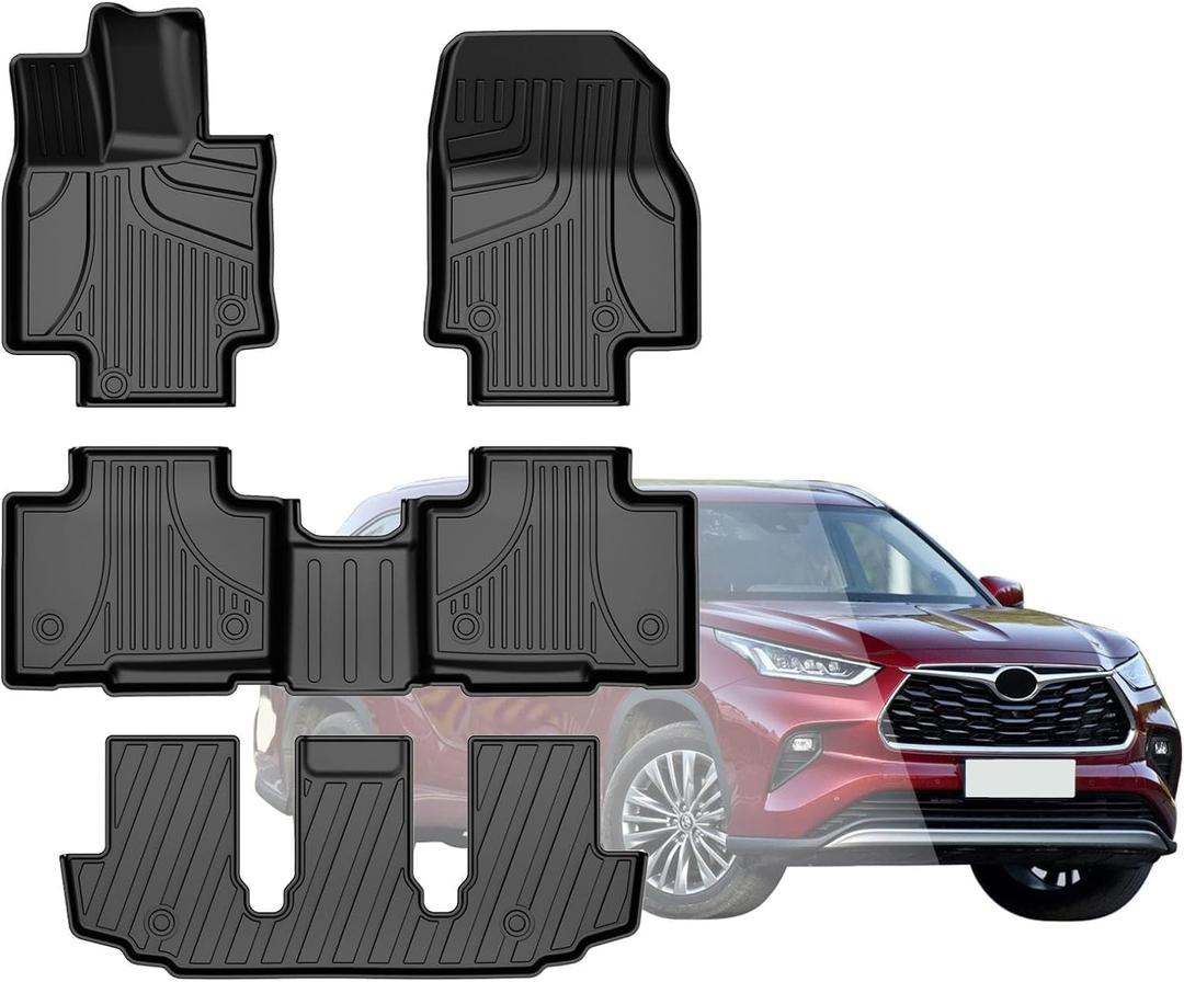 AOMSAZTO Floor Mats for 2020-2025 Toyota Highlander (7 Seats Only): Heavy Duty TPE All Weather Protection Car Floor Mats - 3 Rows Full Set Rubber Highlander Toyota Floor Mats - Anti Skid Car Mats