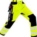 Men's High Visibility Work Pants Reflective Safety Pants Waterproof Stretchy Ripstop Cargo Pants Outdoor, XL, Yellow