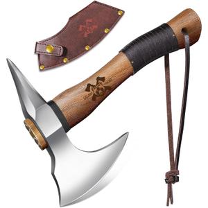 Grumpy Bear 11" Survival Axe Camping Hatchet  Forged High Carbon Steel Blade with Walnut Wood Handle  Shock-Absorbing, Anti-Slip Grip  Ideal for Bushcraft, Wood Splitting & Outdoor Adventures (Silver-Short-Plus)