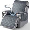 TAOCOCO 100% Waterproof Recliner Chair Cover, Recliner Covers for Recliner Chair with Pocket, Non Slip Reclining Chair Cover Furniture Protector for Kids, Pets(23.6'', Dark Grey-Velvet)