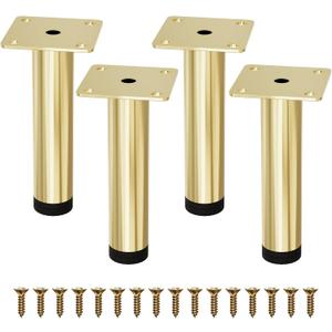 Gold Furniture Legs 7 Inch Legs for Furniture Set of 4, Adjustable Metal Legs for Dresser Cabinet Couch Ottoman Desk