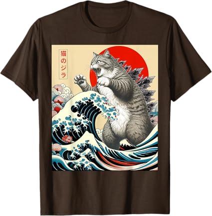 Catzilla Cat Japanese Art Funny Gifts for Men Women Boy Kids T-Shirt, S