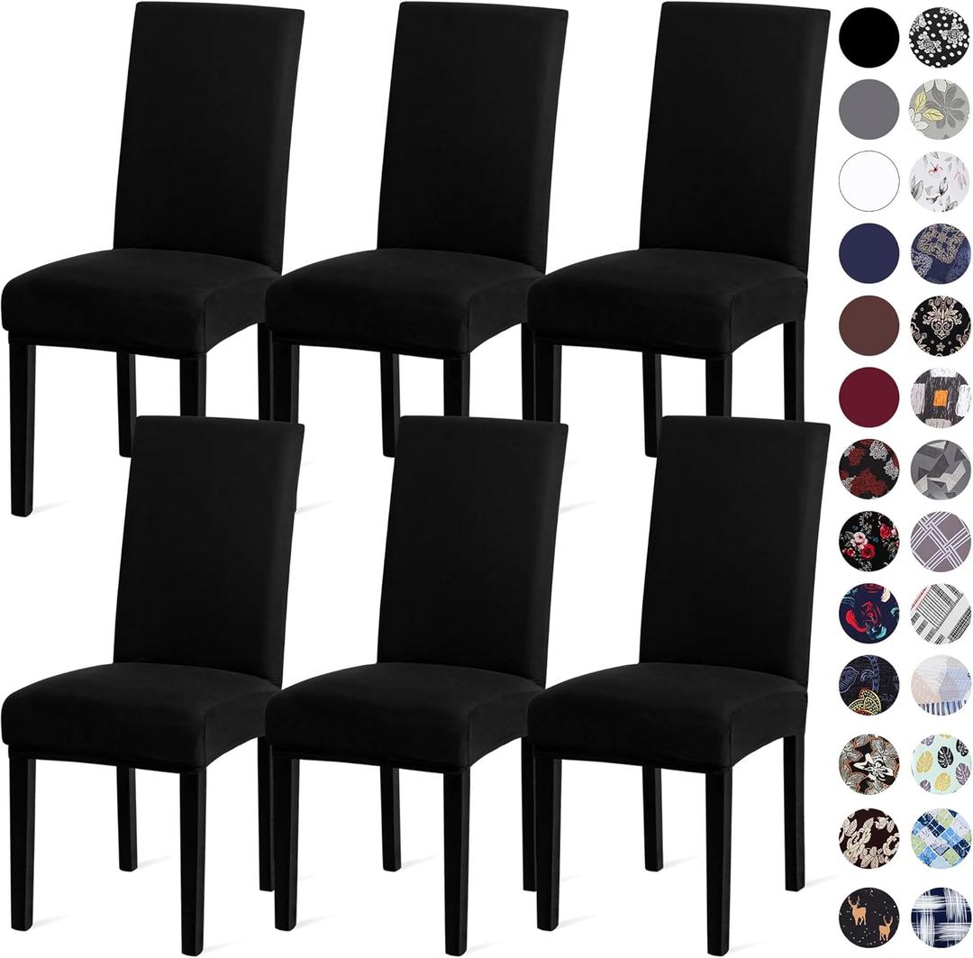 Sufdari Dining Chair Covers,Kitchen Chair Cover,Parsons Chair Slipcover,Spandex Chair Protectors for Dining Room Stretch Chairs Cover Set of 6 -Black