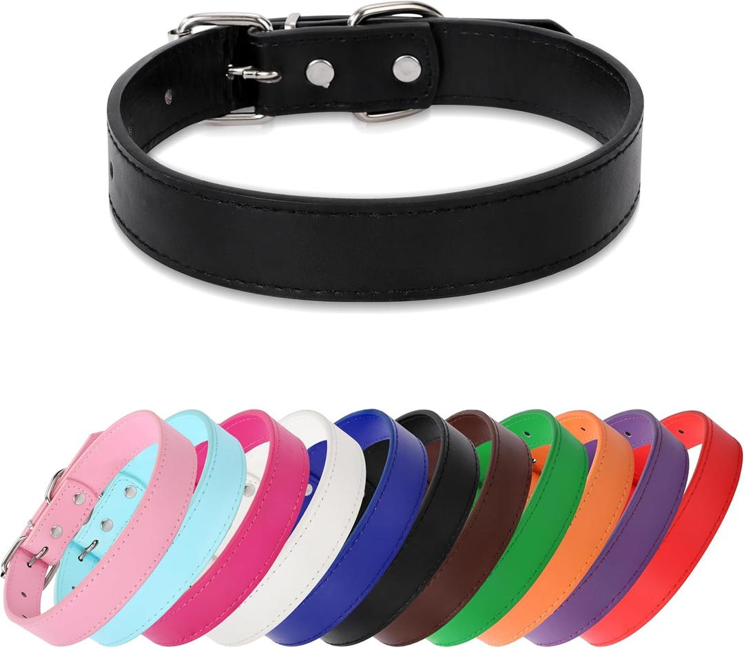 Black Soft Leather Dog Collar for Small,Medium, Large Dog, Comfortable and Adjustable (Wide: 0.95'' for Dog's Neck: 13''~18'', Black, L)