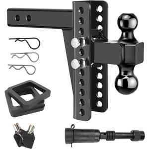 Adjustable Trailer Hitch Fits 2.5-Inch Receiver 8-Inch Drop/Rise, 2" & 2-5/16" Ball Hitches for Trucks, 22,000 LBS GTW, Drop Hitch Tow Hitch Trailer Hitches with Anti-Theft Pin, Black Adjustable Trailer Hitch Fits 2.5-Inch Receiver 8-Inch Drop/Rise, 2" & 2-5/16" Ball Hitches for Trucks, 22,000 LBS GTW, Drop Hitch Tow Hitch Trailer Hitches with Anti-Theft Pin, Black