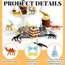 Soulchen 60 Jungle Animals Birthday Party Decorations Animal Figurines Cake Toppers with 60 Mini DIY Paper Hats 60 Bows for Safari Cake Decorations Wild Zoo Themed Party Decoration