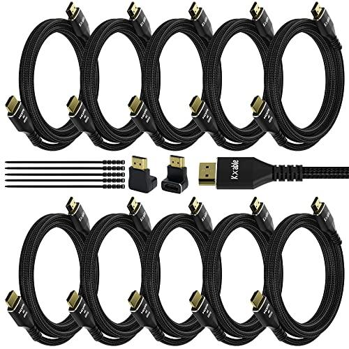 4K HDMI Cable 2 Feet (10 Pack), Ultra HD HDMI 2.0 Cable, Nylon Braided & Gold-Plated Connectors, 4K @ 60Hz, 2K ,1080P, HDCP 2.2, ARC, Bulk HDMI Cables for Laptop, Monitors, HDTV, PS5, Xbox One & More