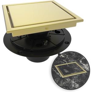 WEBANG 6 Inch Square Shower Drain Gold Floor Drain with Flange Reversible 2-in-1 Cover Tile Insert Grate Removable SUS304 Stainless Steel CUPC Certified Brushed Gold