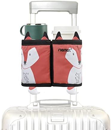 riemot Luggage Travel Cup Holder Free Hand Drink Carrier - Hold Two Coffee Mugs - Fits Roll on Suitcase Handles - Gifts for Flight Attendants Travelers Accessories Fox Brick Red